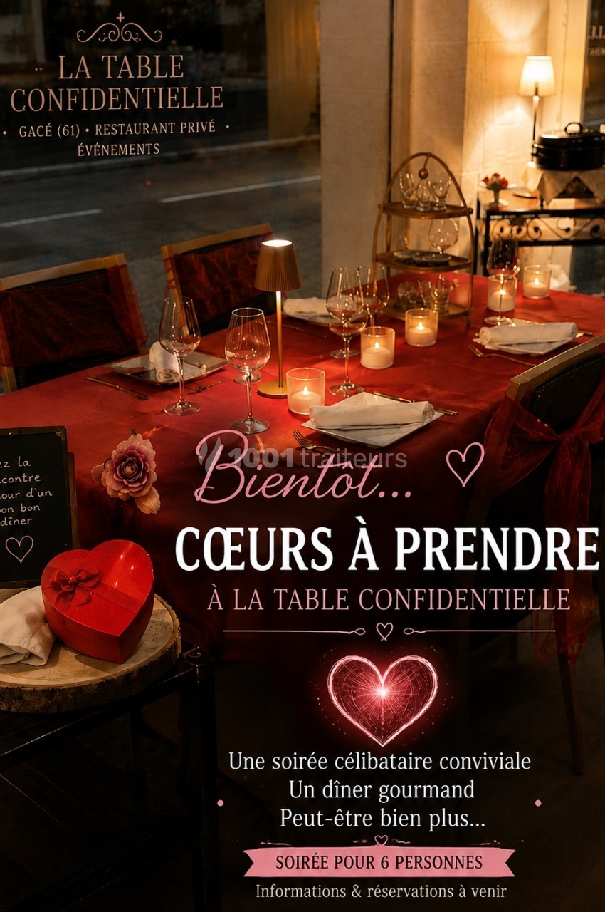 Traiteur La Table Confidentielle Gacé #1 Table décorée avec des bougies et une ambiance romantique pour un dîner à thème dans un restaurant.